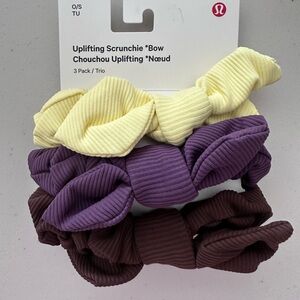 lululemon athletica Ribbed Bow Scrunchie 3-Pack in Yellow, Purple, and Brown